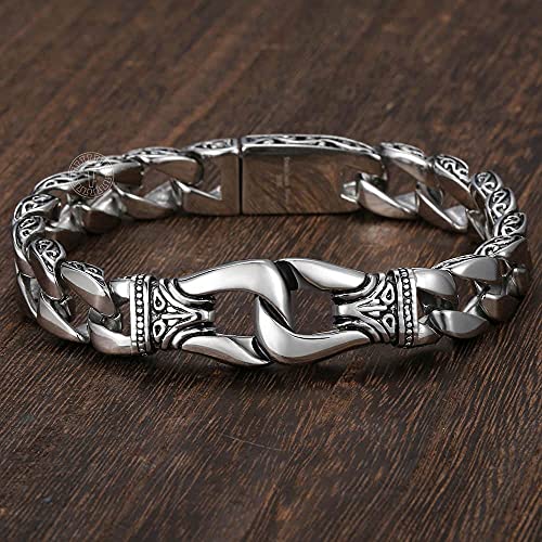 Mens Bracelet 316L Stainless Steel Silver Color Curved Curb Link Chain Bracelets for Men Davieslee Wholesale Jewelry 15mm